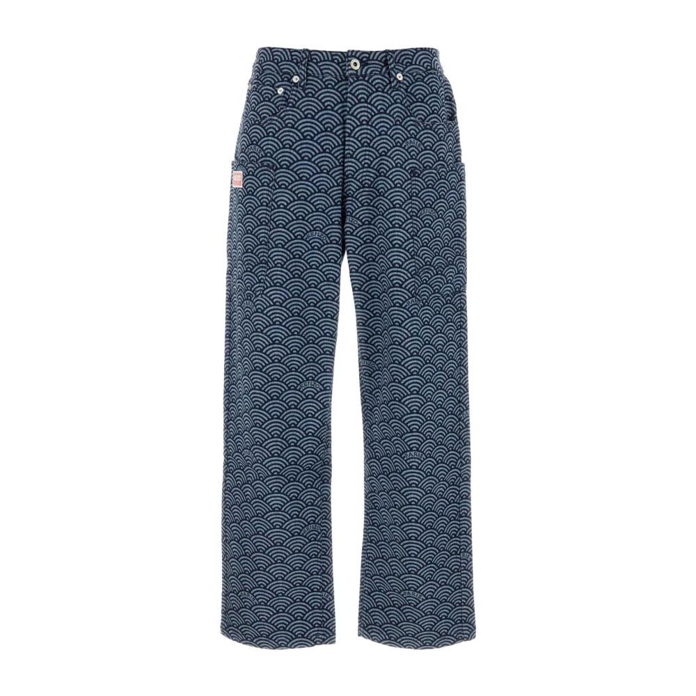 Kenzo Geometrische Print Navy Blauwe Cargo Jeans Blue Heren