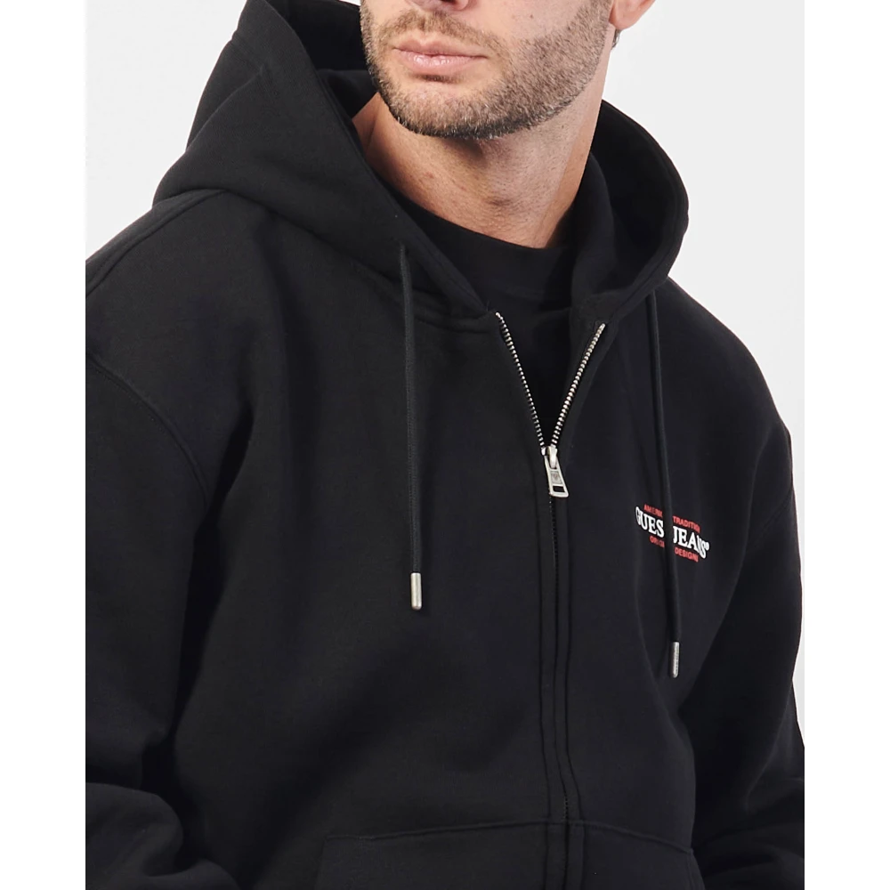 Guess Zwarte Hoodie Met Rits Black Heren