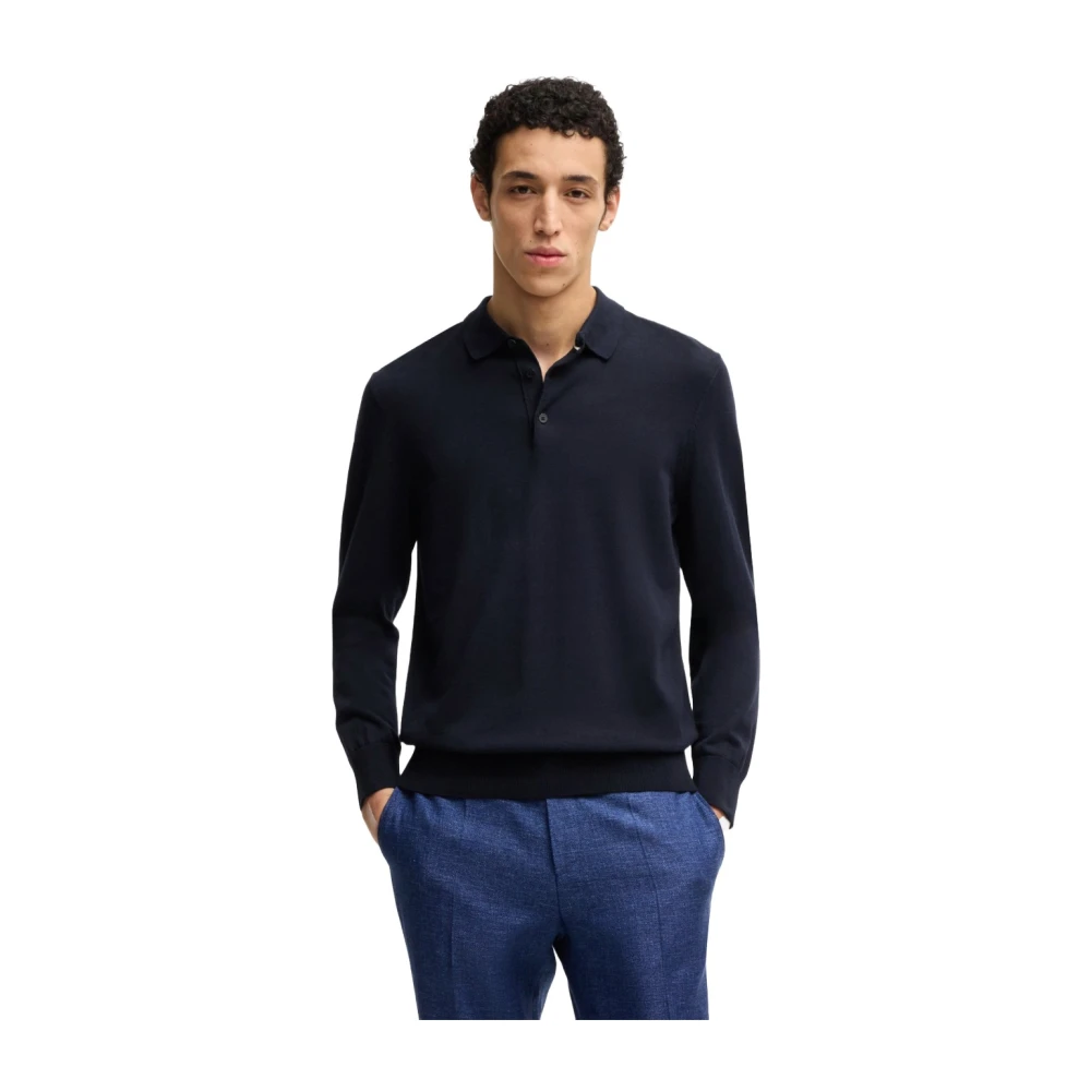 Hugo Boss Katoenen poloshirt lange mouw Blue Heren