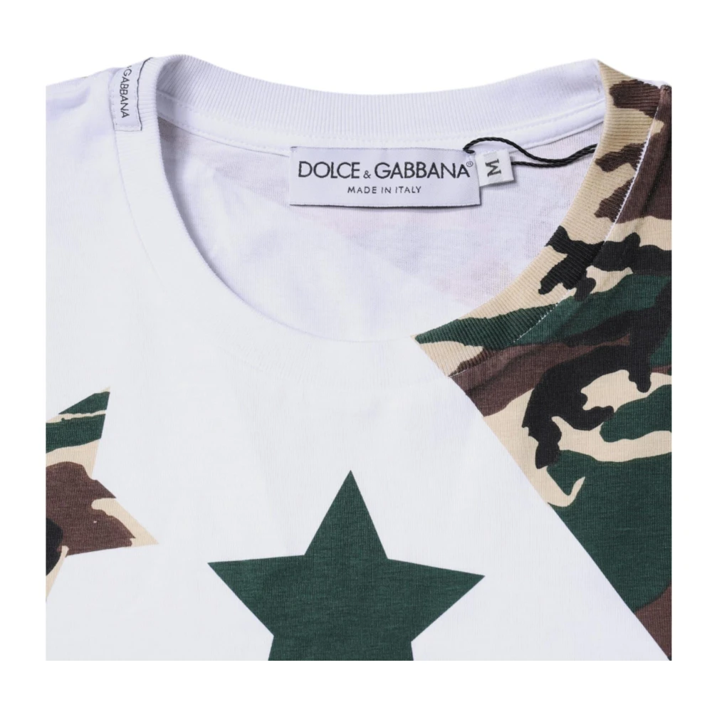 Dolce & Gabbana Camouflage Stars Crew Neck T-shirt White Heren