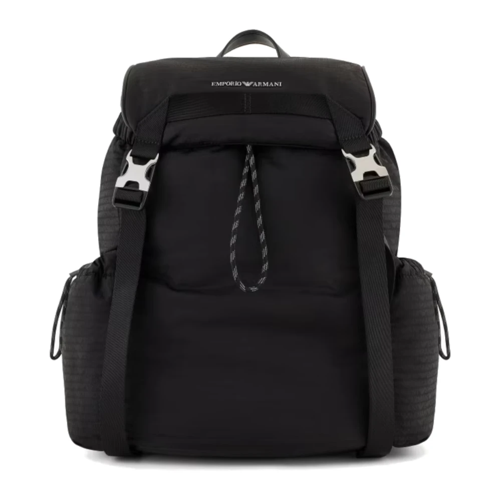Emporio Armani Nylon Jacquard Zwarte Rugzak met Logo Black Heren