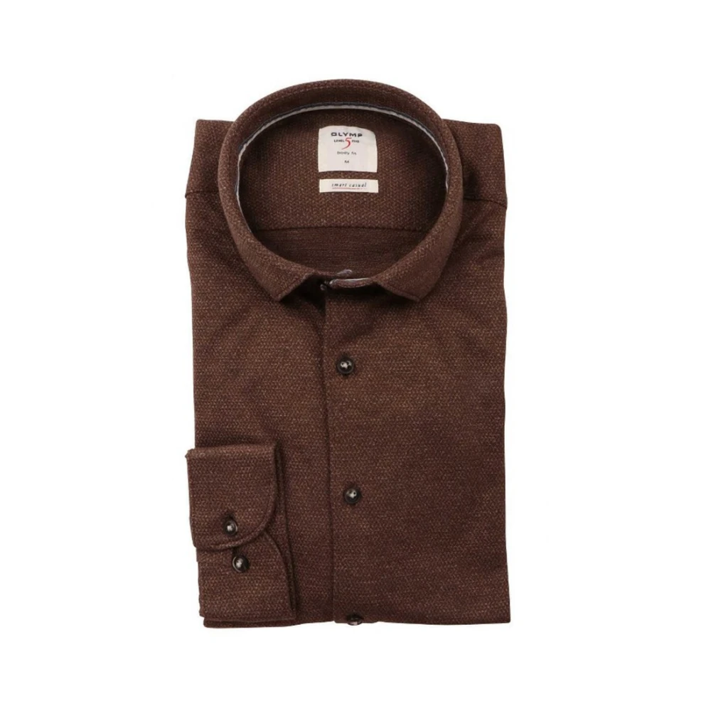 Olymp Casual Overhemd Lange Mouw Bruin Brown Heren