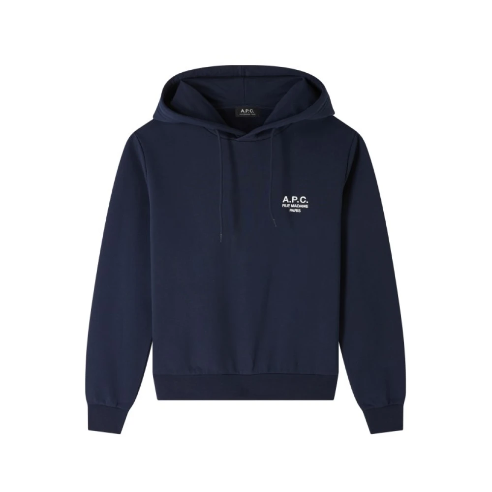 A.p.c. Marinblå Hoodie Rue Madame Paris Broderad Blue, Dam