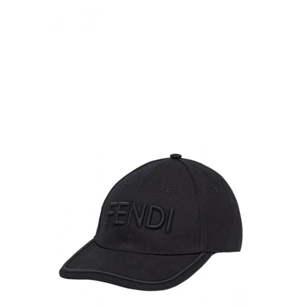 Fendi Men's Black Cotton Baseball Cap With Roma Embroidery