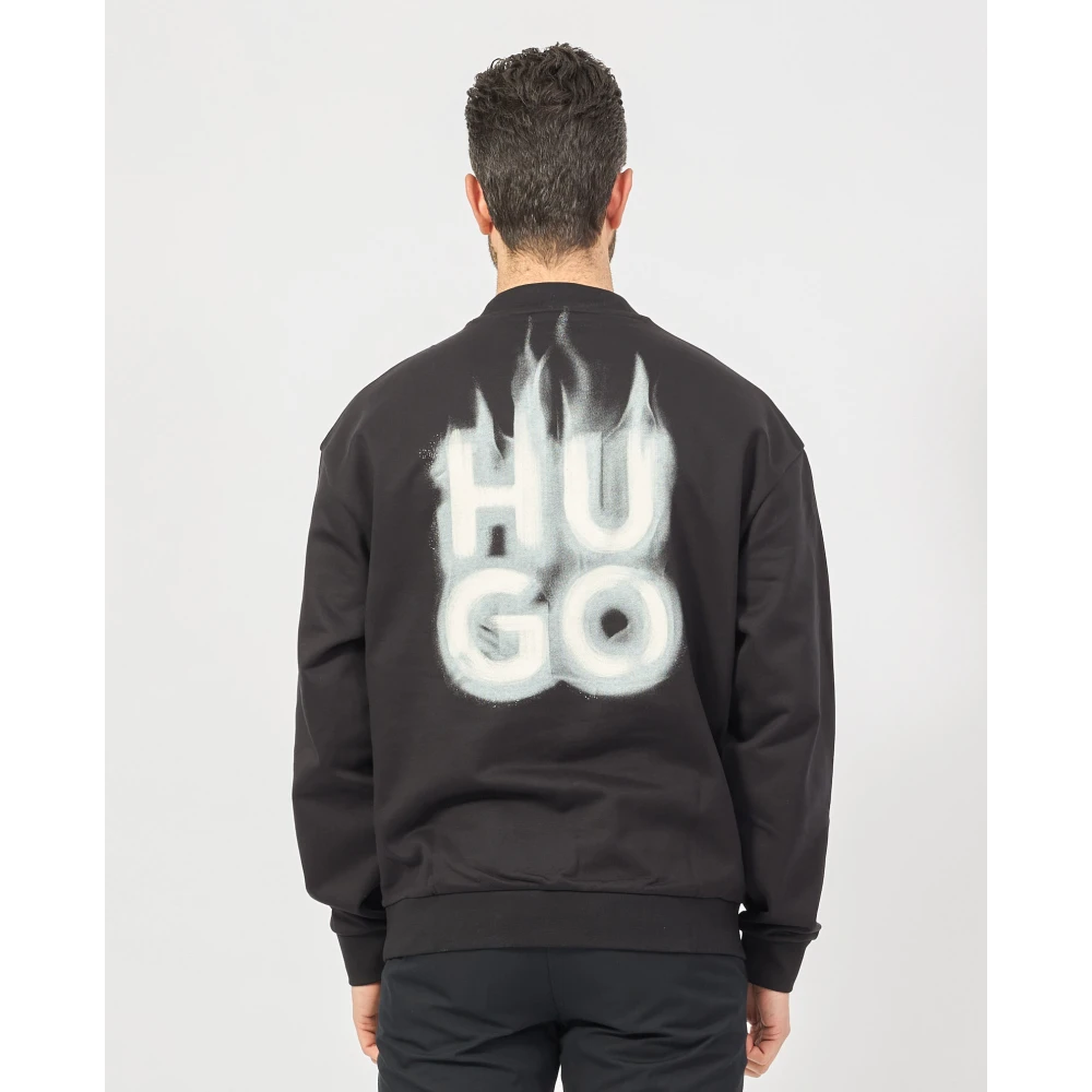 Hugo Boss Zwarte heren sweatshirt met reliëf logo Black Heren