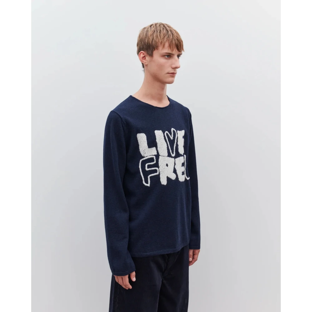 Comme des Garçons Geborduurde Navy Sweatshirt Live Free Blue Heren