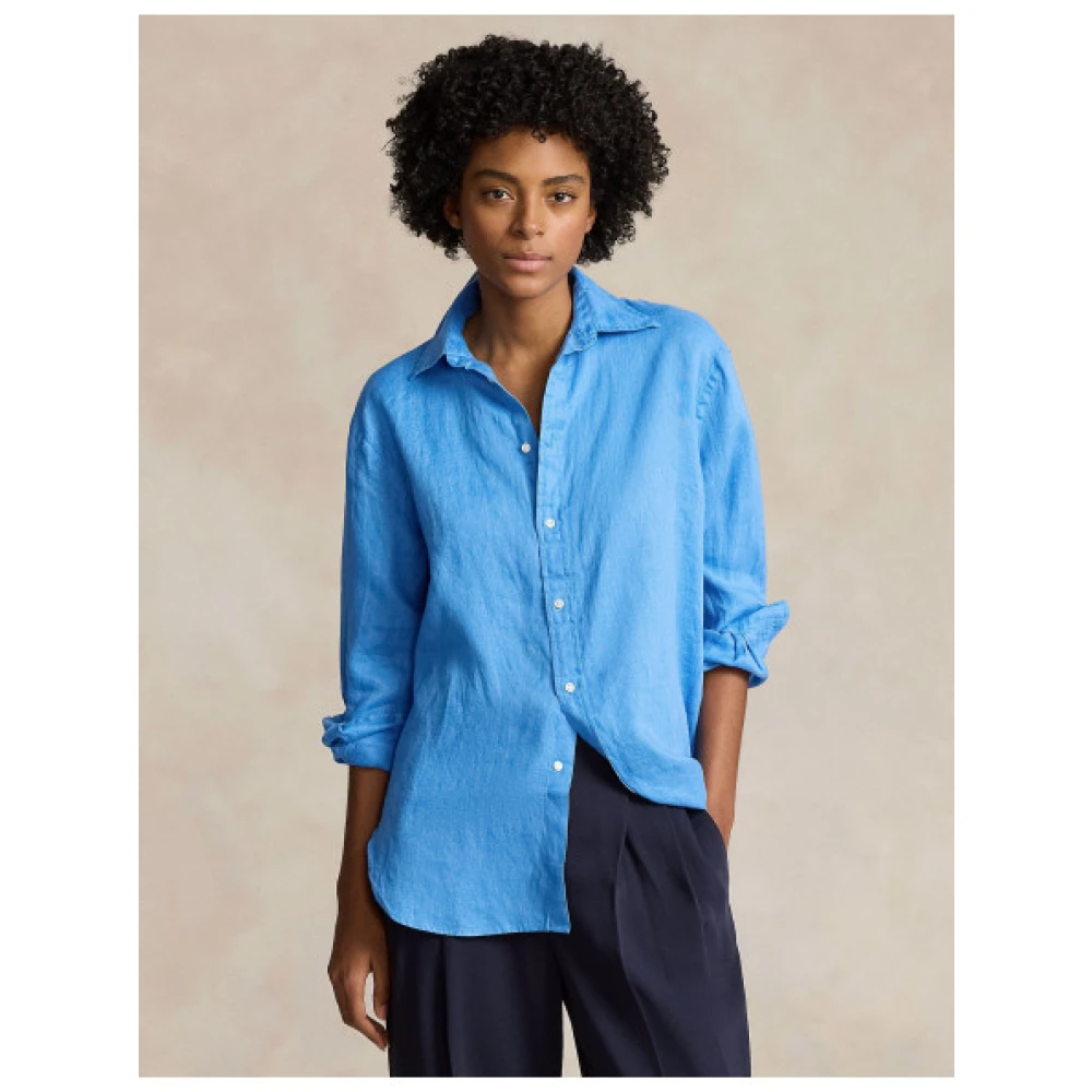 Polo Ralph Lauren Oversized Linnen Overhemd Blue Dames