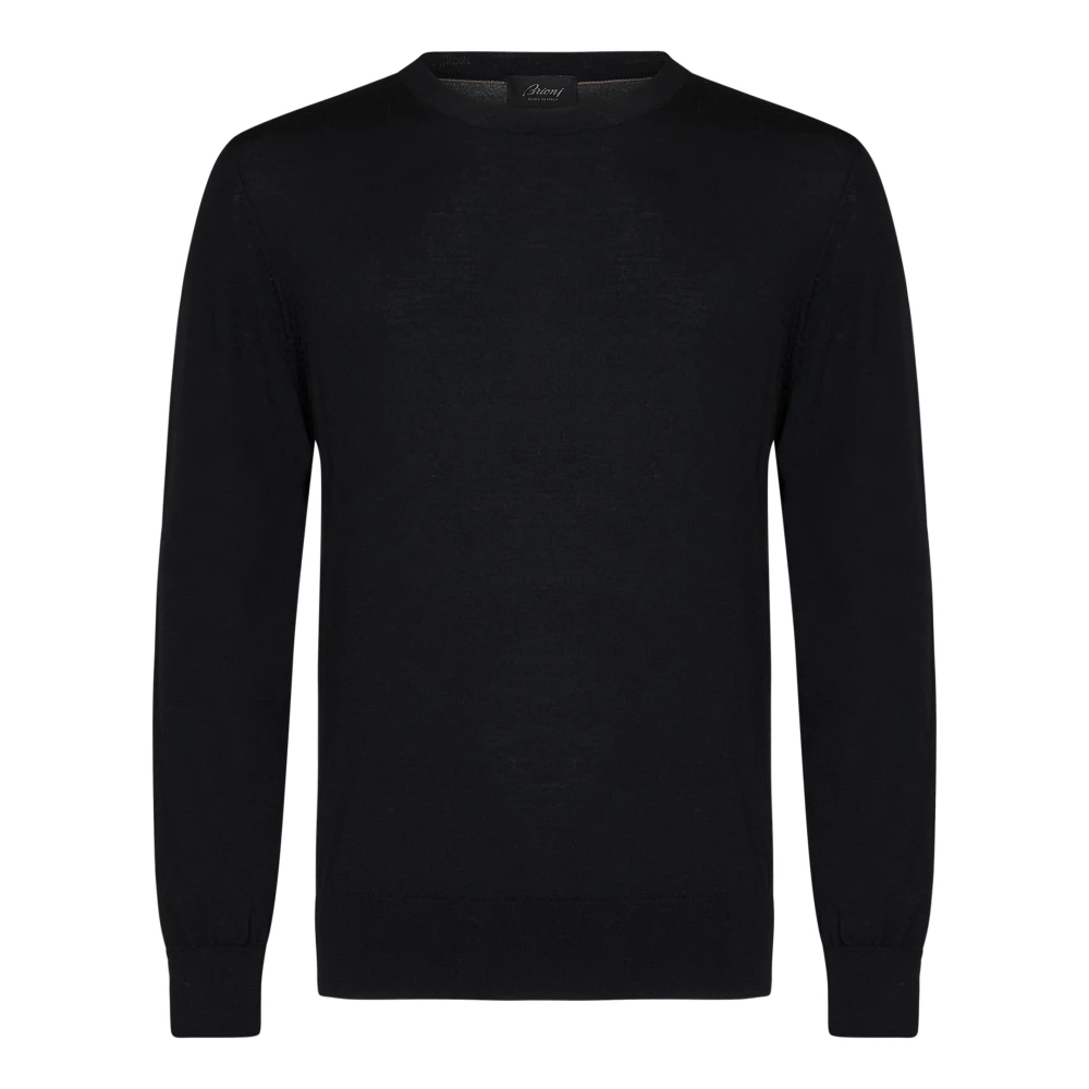 Brioni Zwarte wollen gebreide trui met ronde hals Black Heren