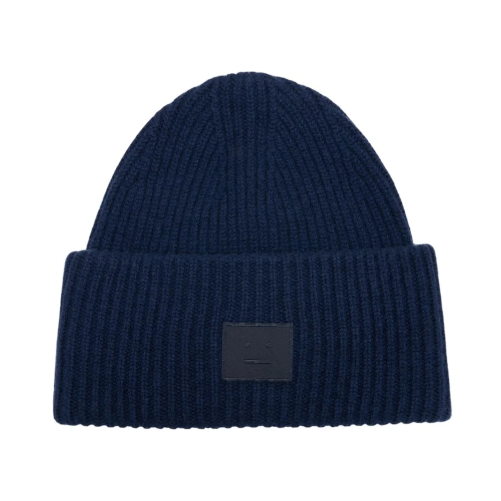 Acne Studios Unisex Blue Large Face Logo Beanie