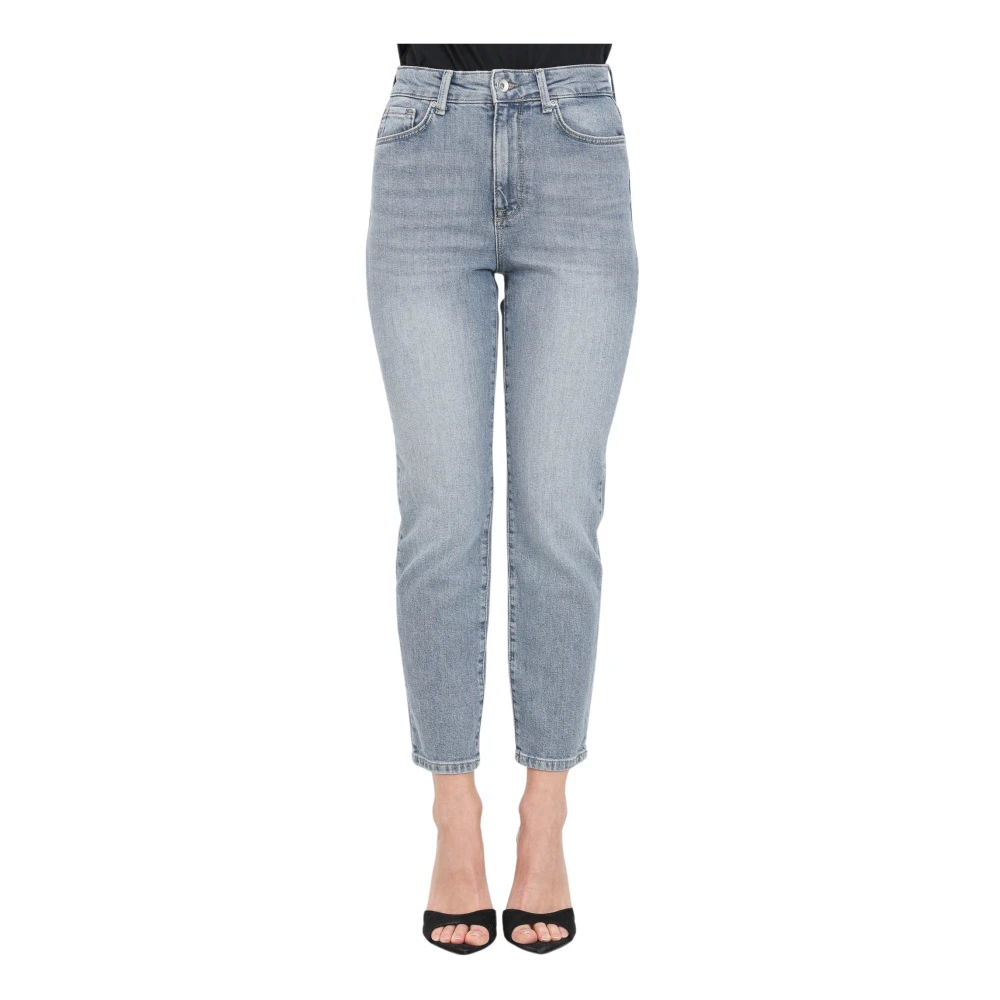 ONLY cropped high waist straight jeans ONLEMILY medium blue denim