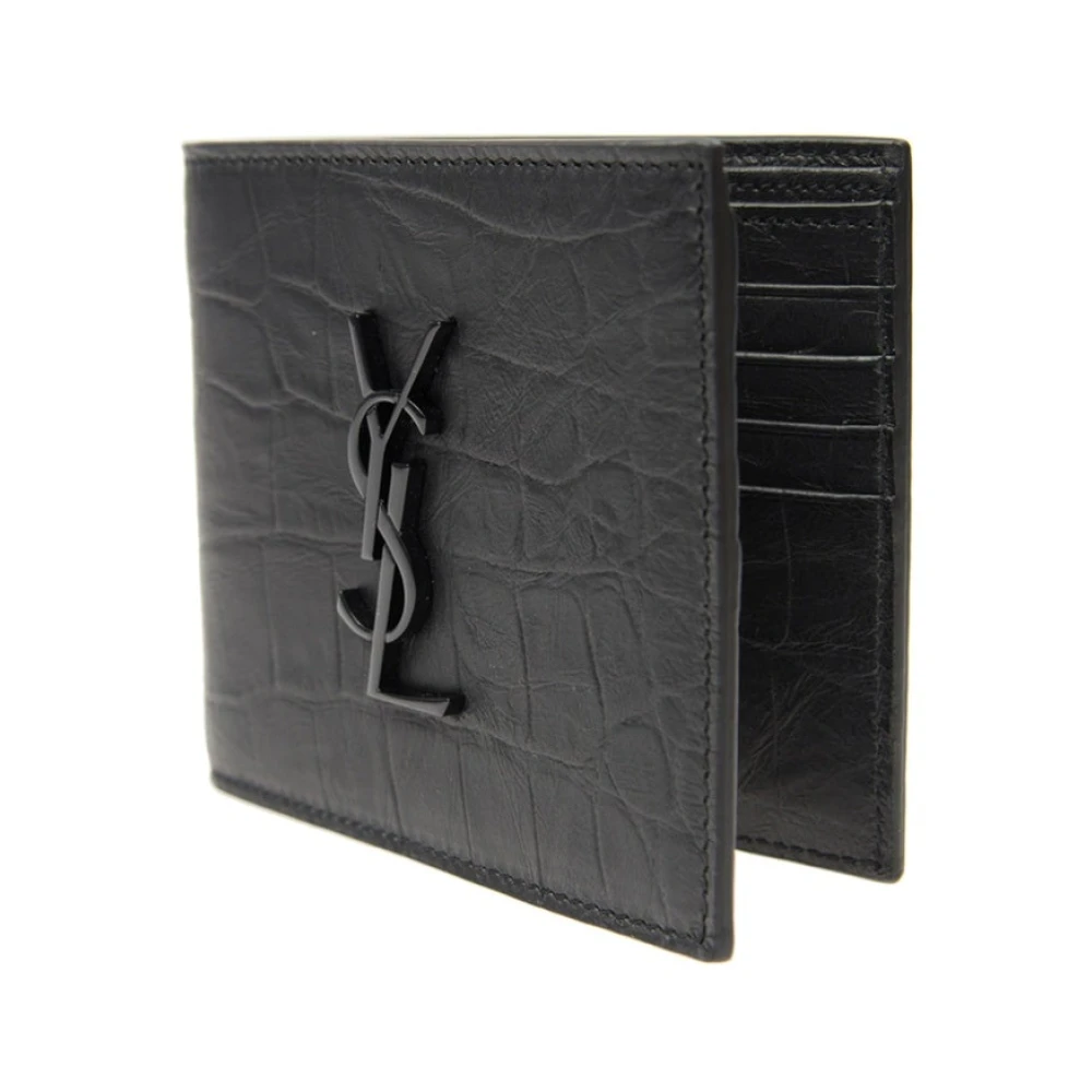 Saint Laurent Leren Portemonnee met Krokodillenprint Black Heren