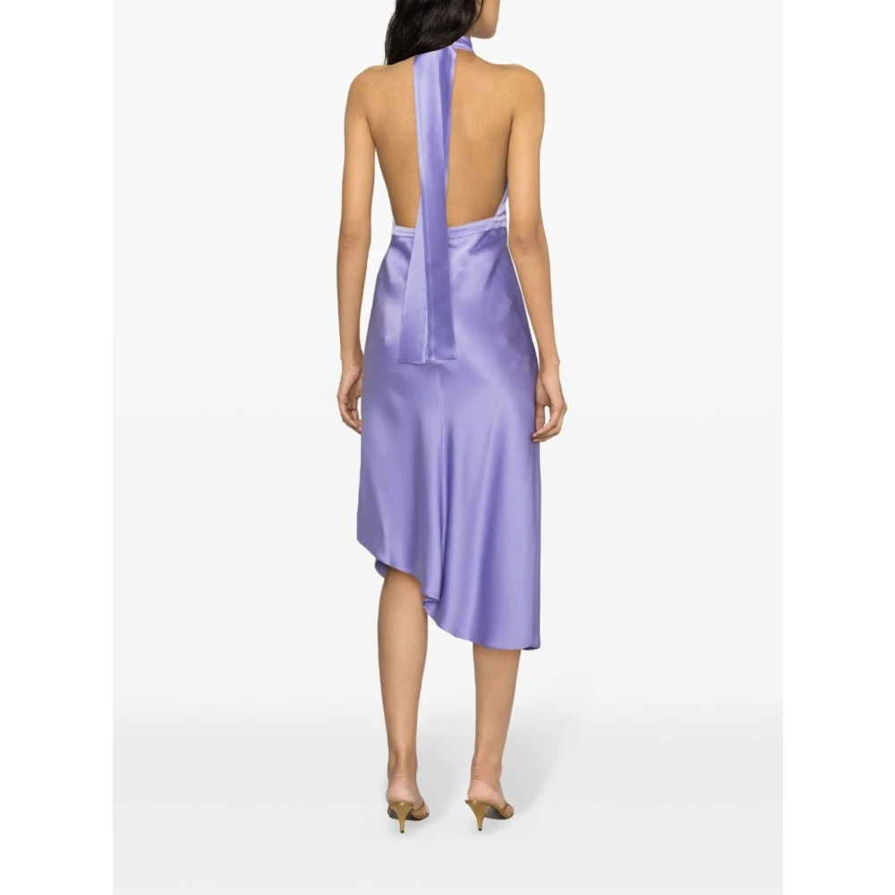 Elisabetta Franchi Paarse Satijnen Halternek Jurk Purple Dames