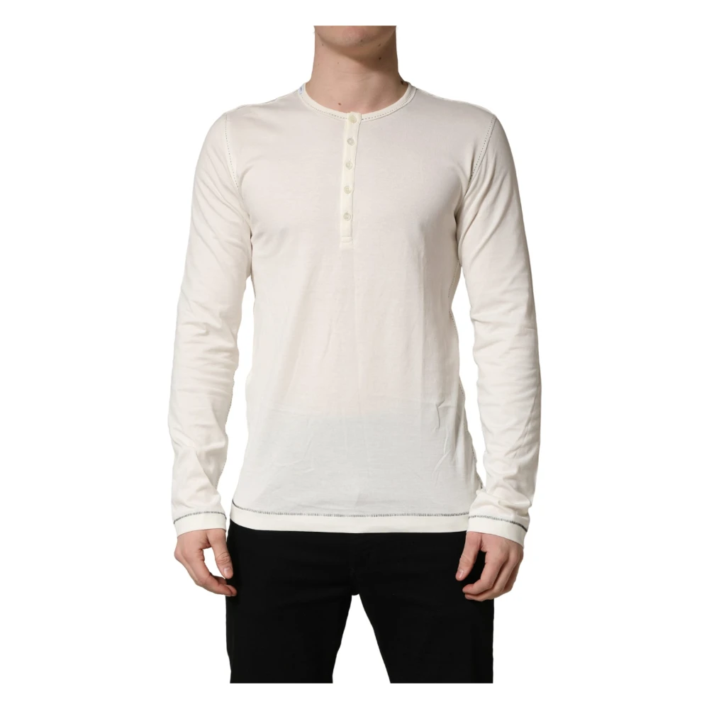 Dolce & Gabbana White Long Sleeves Henley Pullover Sweater - IT52 | XL - Image 2