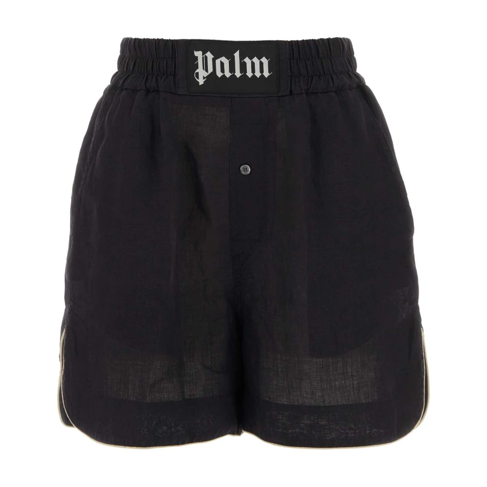 Palm Angels Zwarte linnen shorts Black Dames