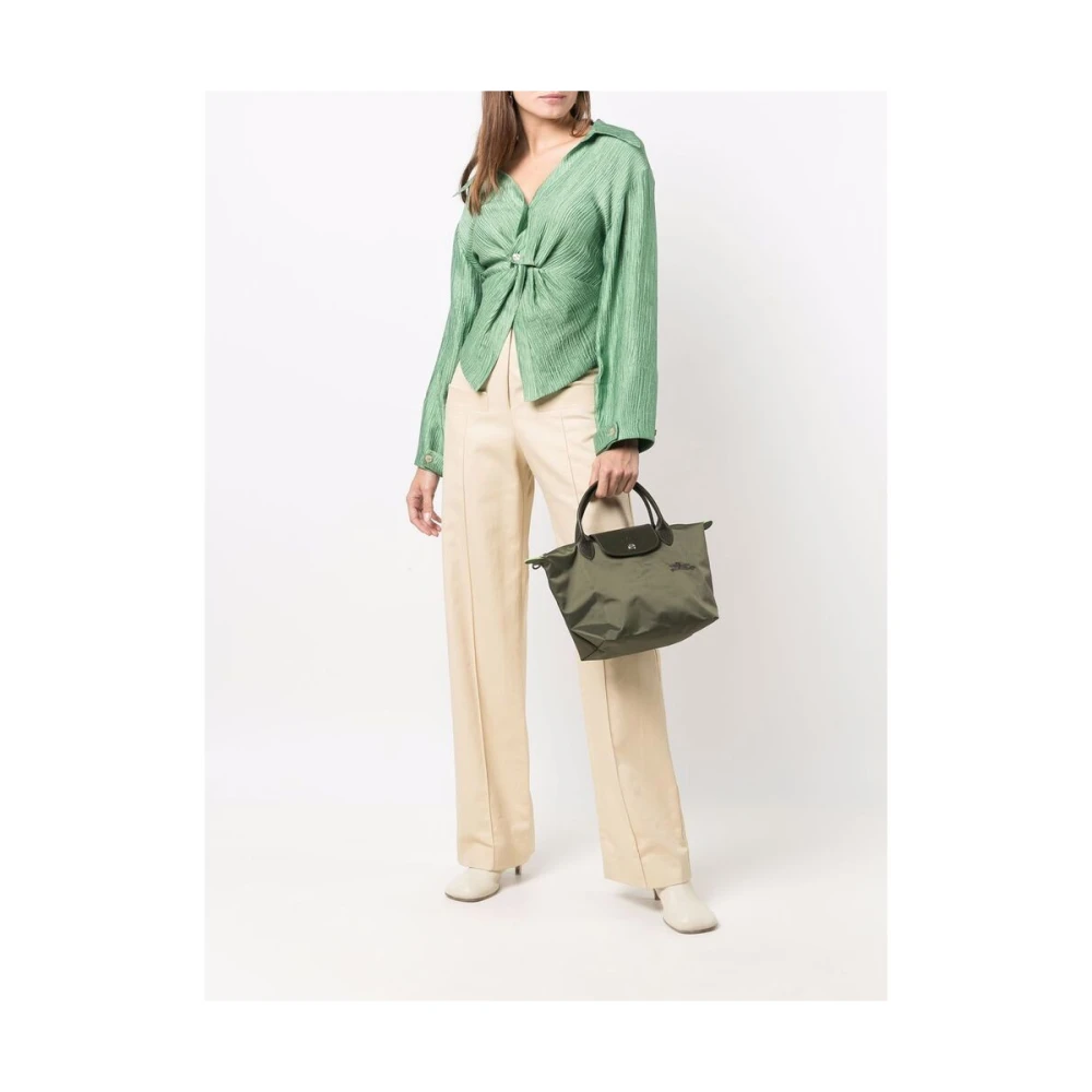 Longchamp Bosgroene Geborduurde Logo Handtas Green Dames