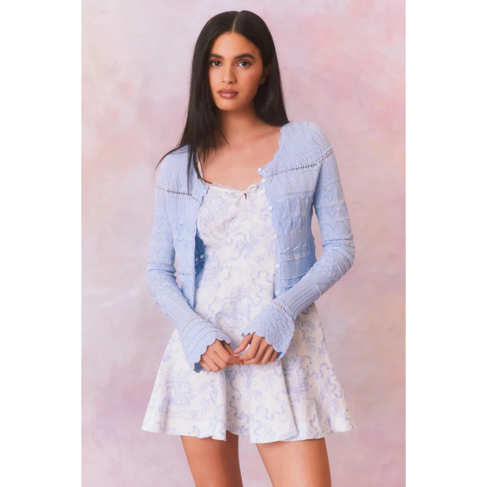 Loveshackfancy Scallop Pointelle Media Cardigan Blue Dames