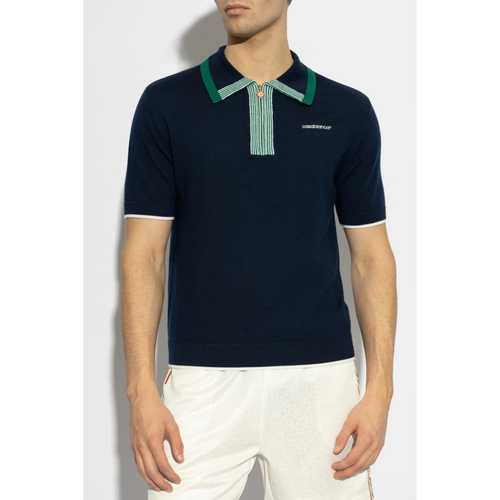 Casablanca Wollen polo met geborduurd logo Blue Heren