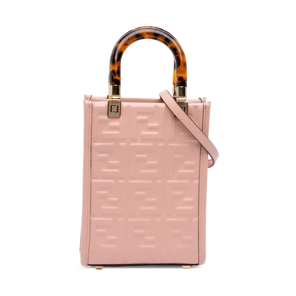 Fendi Vintage Women's Pink Vintage Handbags, One Size, Pre-Owned Vintage Embossed Ff Logo Leather Satchel Bag