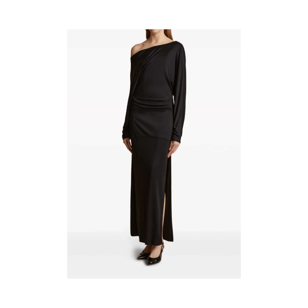 Khaite Zwarte Off-Shoulder Maxi Jurk Black Dames