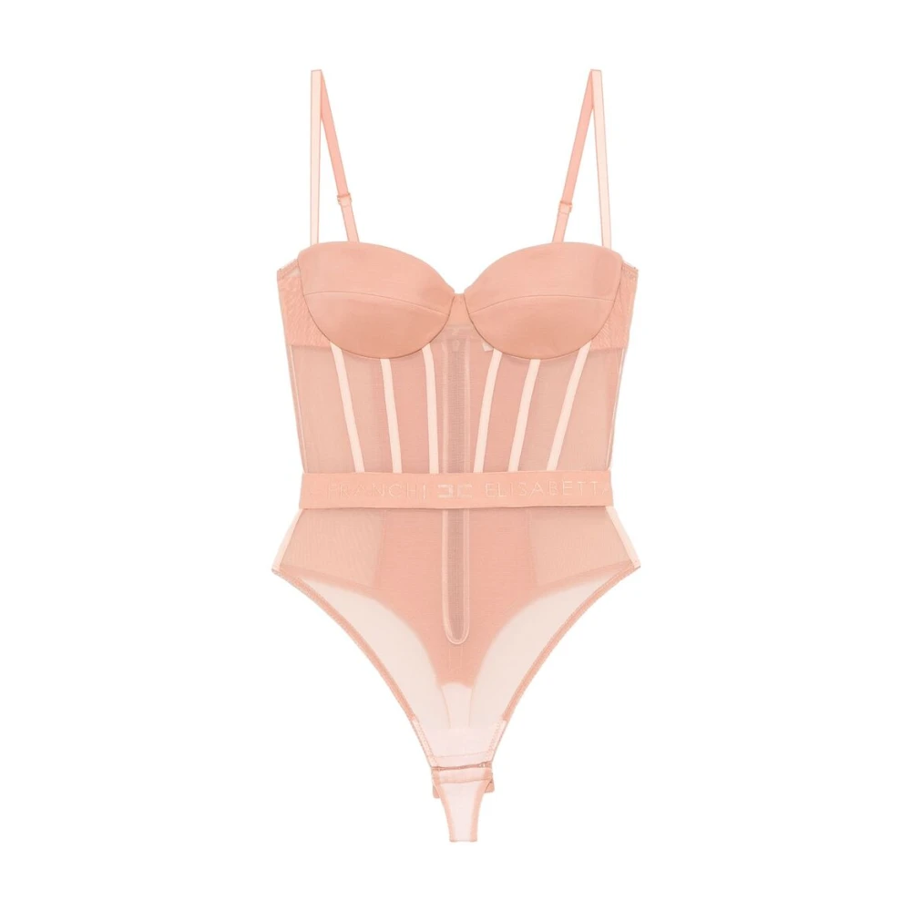 Elisabetta Franchi Beige Bodysuit met Verstelbare Bandjes Pink Dames