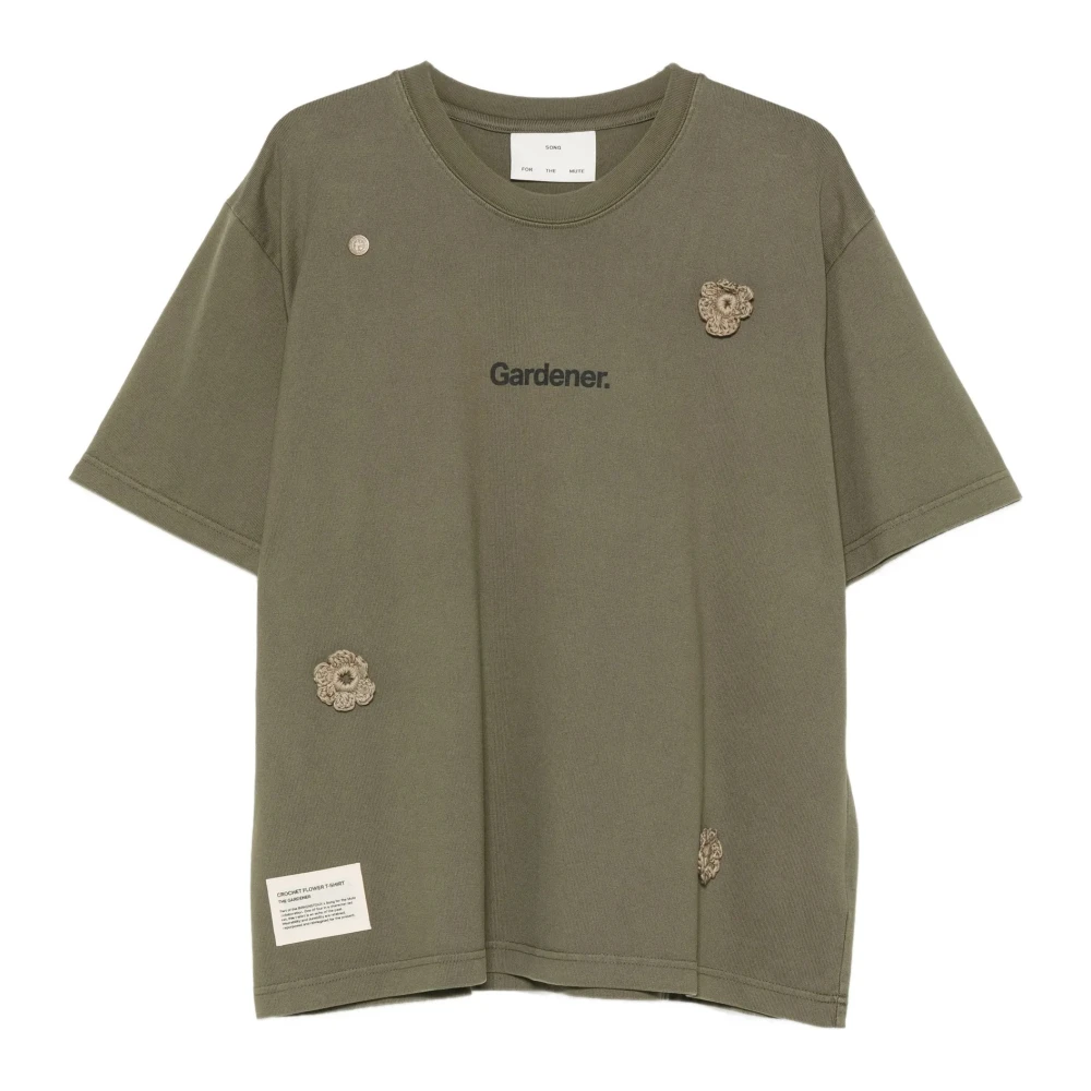 Song For The Mute Men's Green T-Shirts, M, The Gardener Crochet Flower T-Shirt