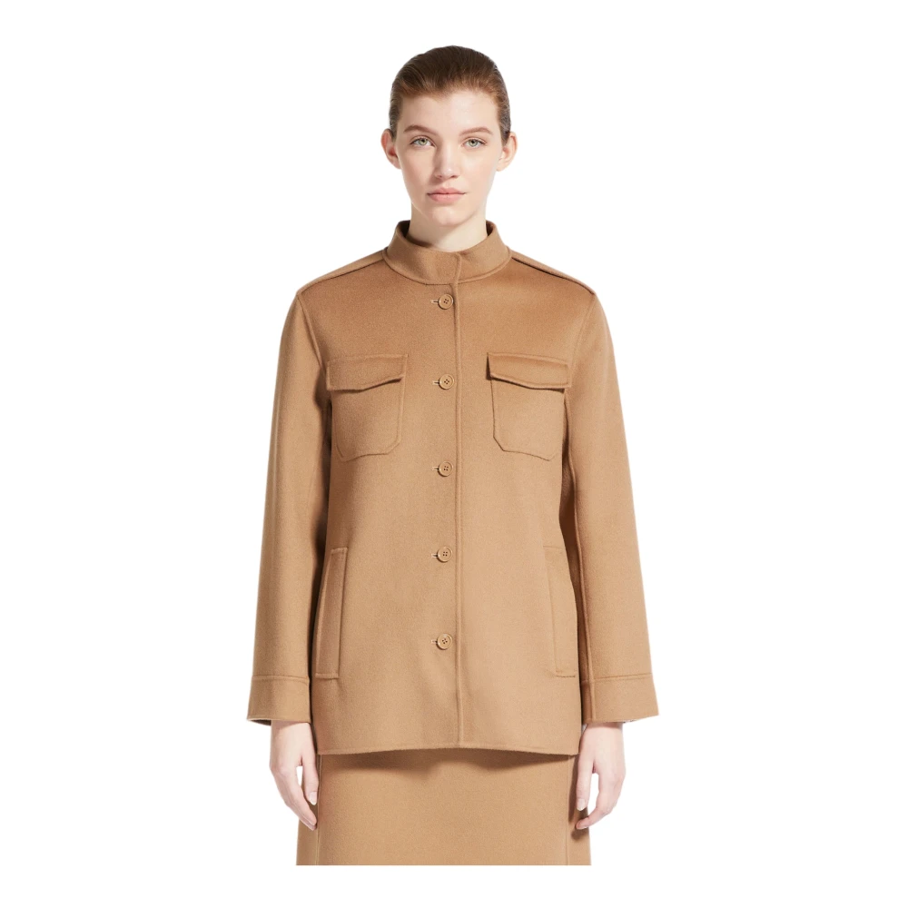 Max Mara Wollen Saharan jas met mandarijnkraag Beige Dames