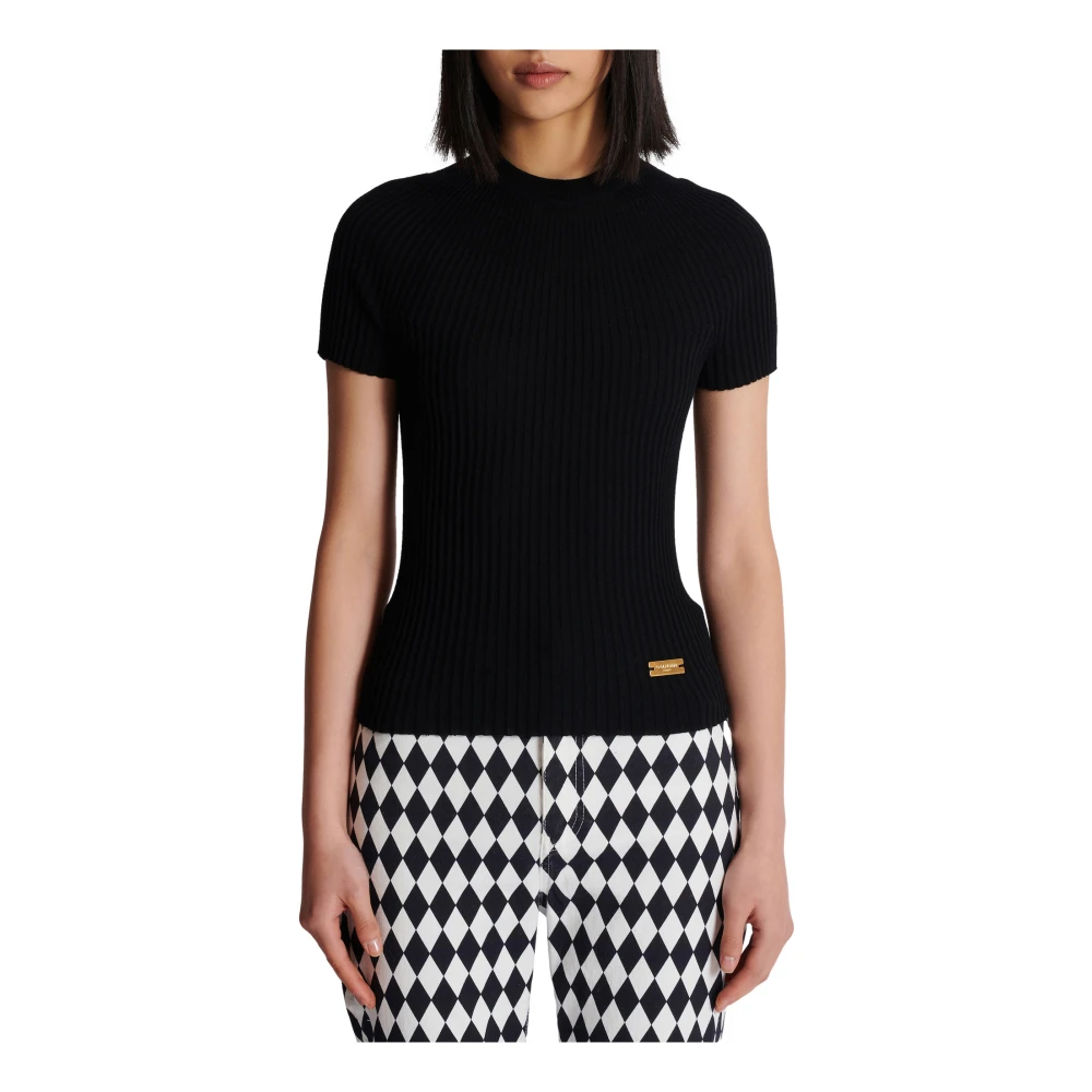 Balmain Geribbelde gebreide top Black Dames