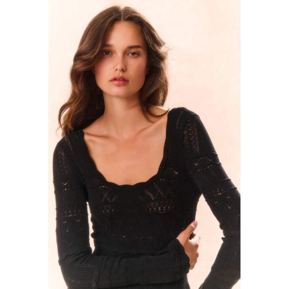 Loveshackfancy Lavendel Gebreide Pointelle Mini Jurk Black Dames