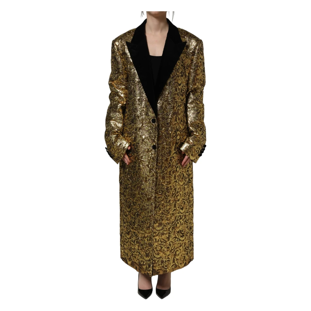 Dolce & Gabbana Gold Floral Jacquard Wool Trench Coat Jacket - IT40|S - Image 2