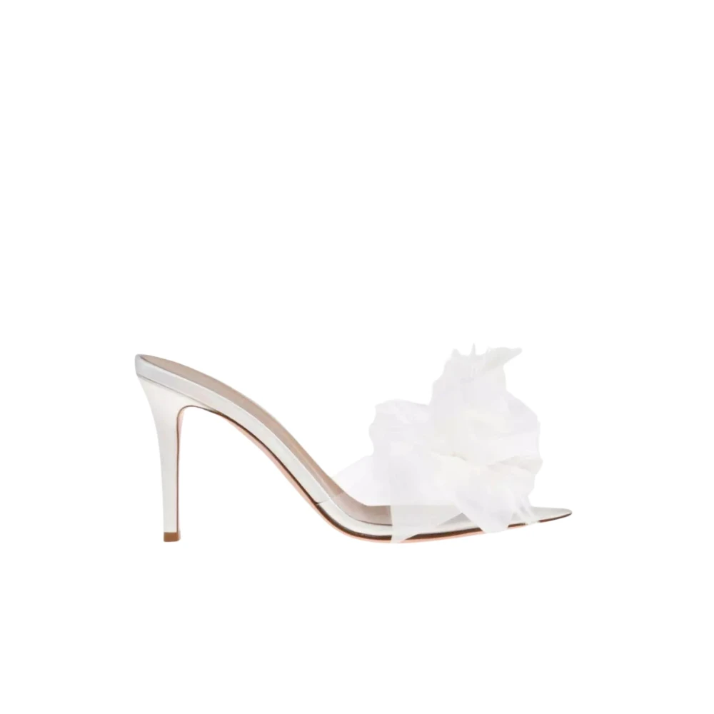 Gianvito Rossi Women's White Heeled Mules, 4 Uk, Silver Feathered Stiletto Sandals