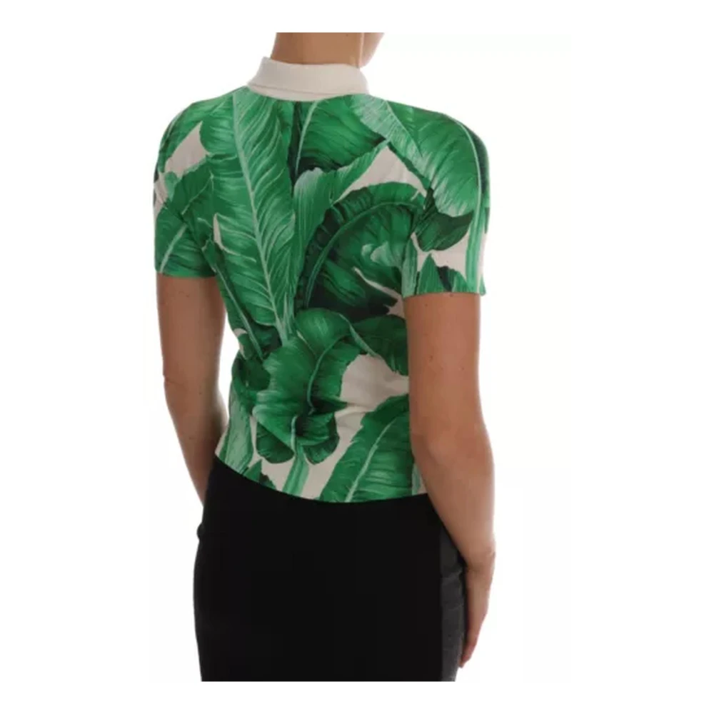 Dolce & Gabbana Banana Leaf Print Silk Polo Shirt Multicolor Dames