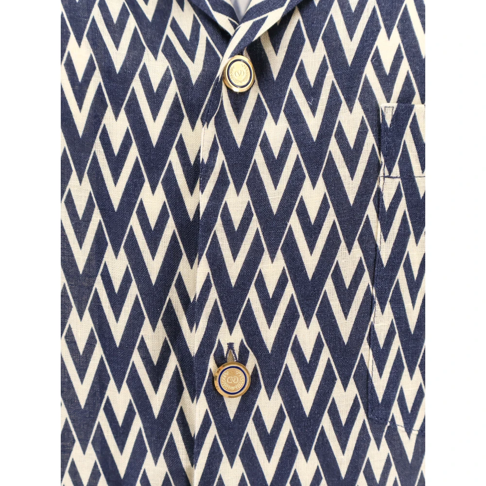 Valentino Linnen overhemd met V-print Blue Heren