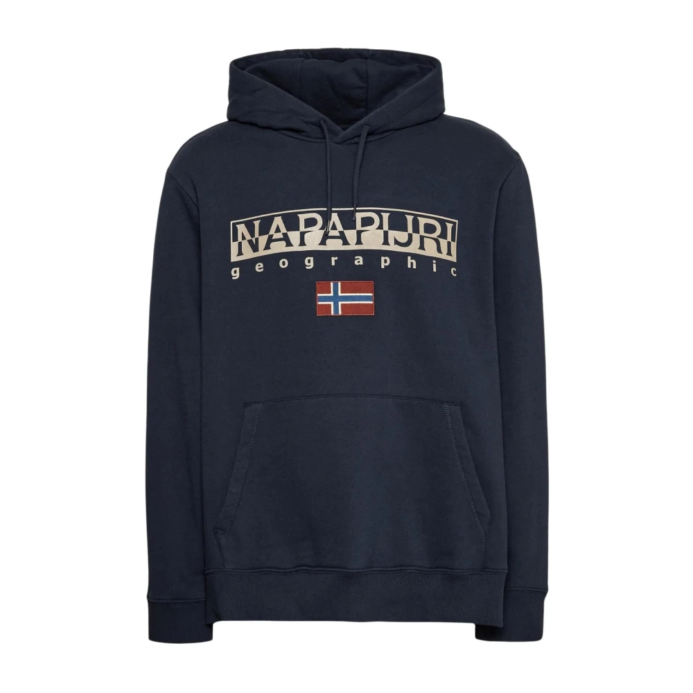 Napapijri Men's Blue Hoodies, M, Long Sleeve Cotton Hoodie