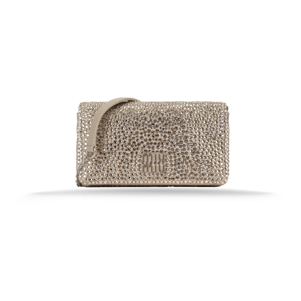 Miu Miu Women's Beige Cross Body Bags, One Size, Shoulder Bag Rhinestone Embellished Magnetic Closure