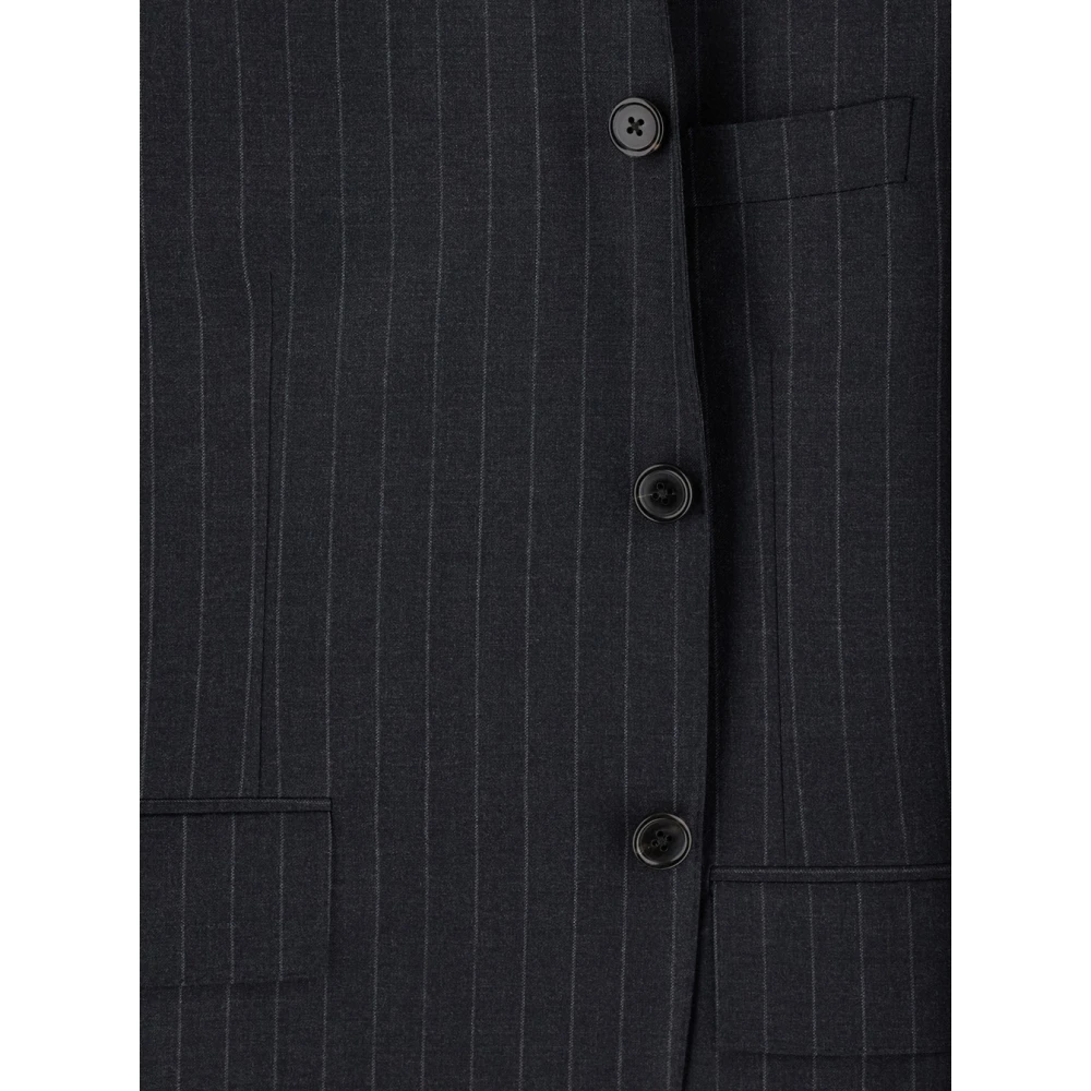 Thom Browne Grijze Pinstripe Wollen Jas Man Gray Heren