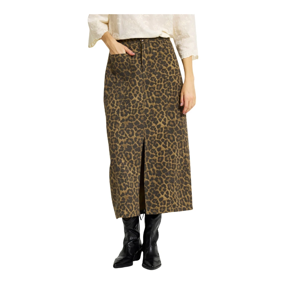 IN Front Luipaardprint Voor Split Rok Brown Dames