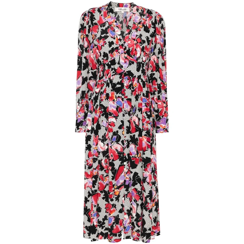 Diane Von Furstenberg Bloemen V-hals Jurk EcoVero™ Print Multicolor Dames