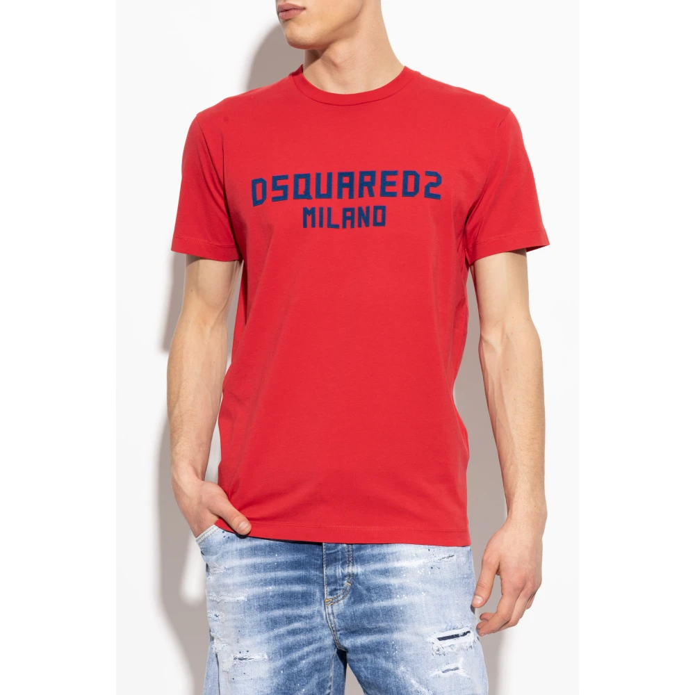 Dsquared2 T-shirt met logo en fluweelachtige afwerking Red Heren