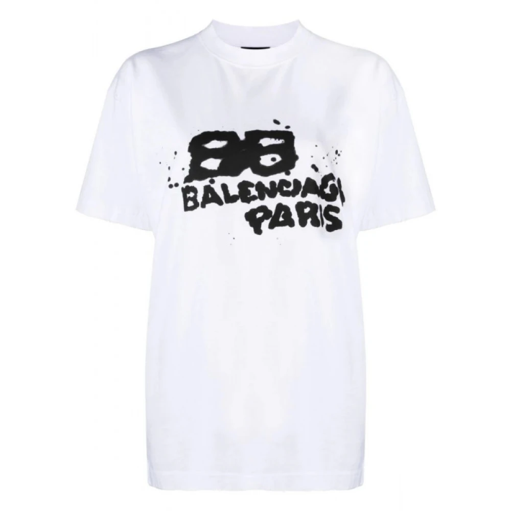 Balenciaga Oversized Graffiti Print T-Shirt Wit Dames