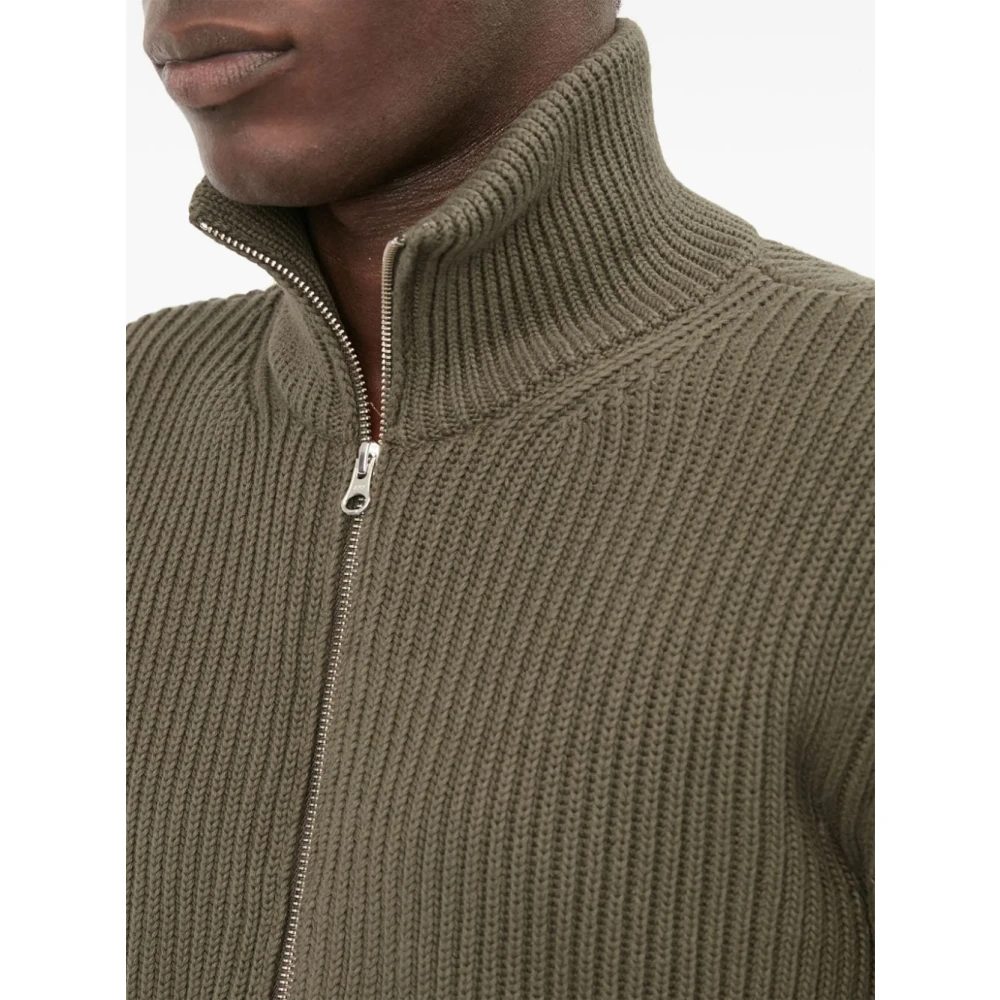 MM6 Maison Margiela Groene Geribde Katoenen Cardigan met Rits Green Heren