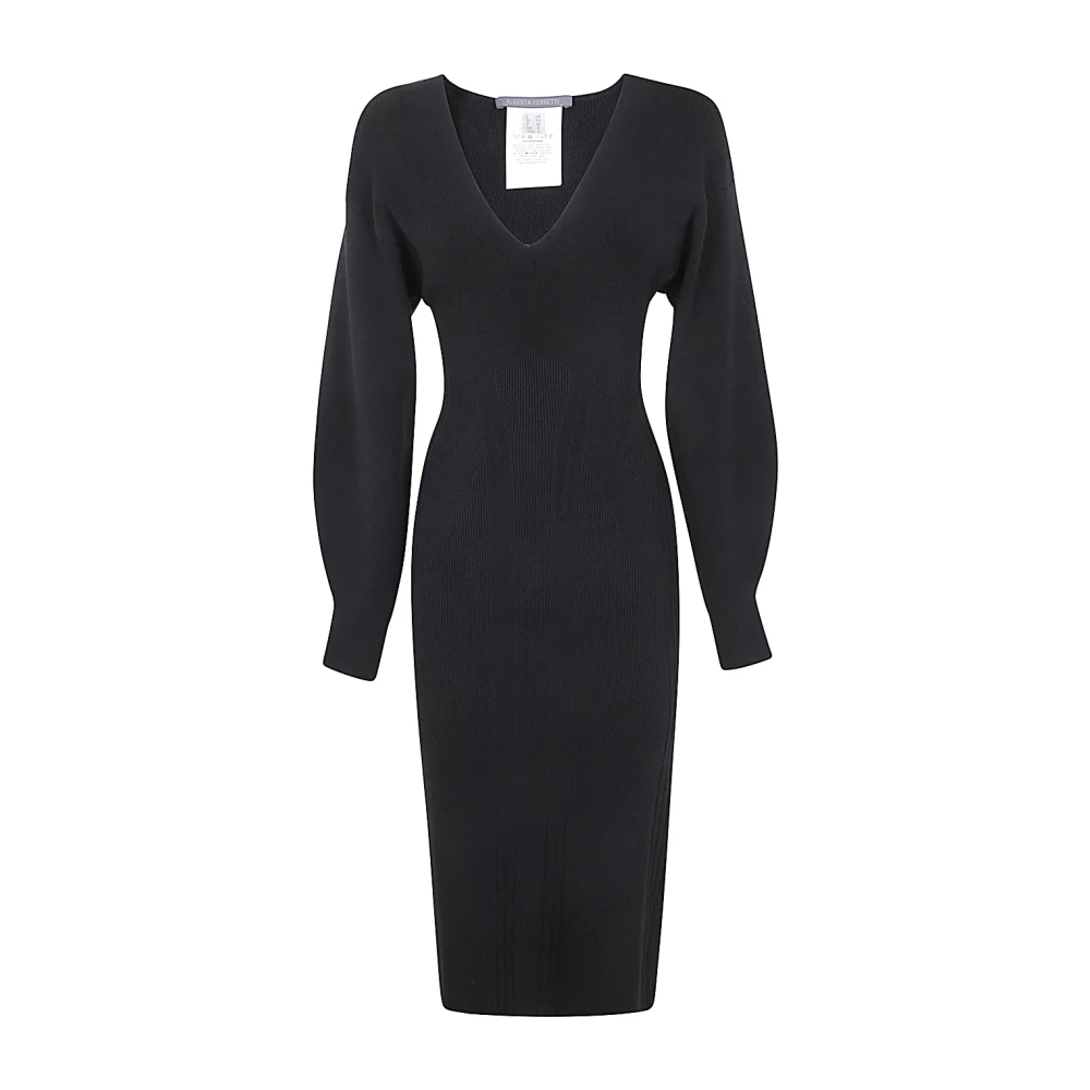 Alberta Ferretti Svart Viskos Stretch Midi Klänning Black, Dam