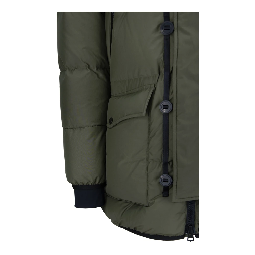 Peuterey Heren gewatteerde jas met capuchon rits en knoop Green Heren