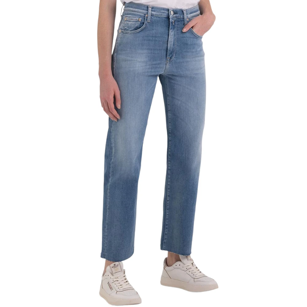 Replay Hoge taille rechte pijp jeans met versleten randen Blue Dames