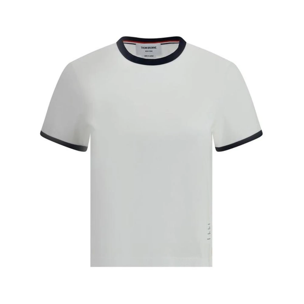Thom Browne Contrast Ribgebreide Crew Neck T-Shirt White Dames