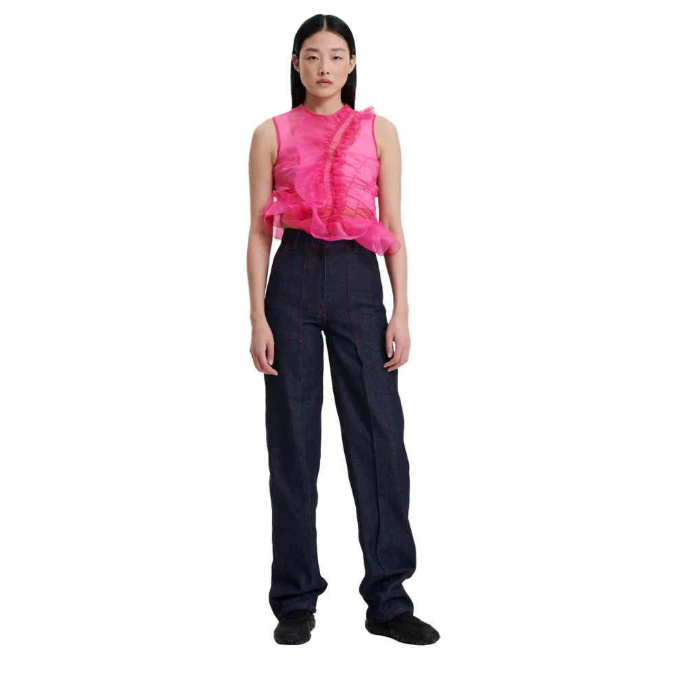 Cecilie Bahnsen Magenta Gerimpelde Zijden Top Pink Dames