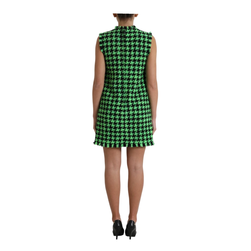 Dolce & Gabbana Elegante Gebreide Minijurk met Houndstooth Patroon Green Dames
