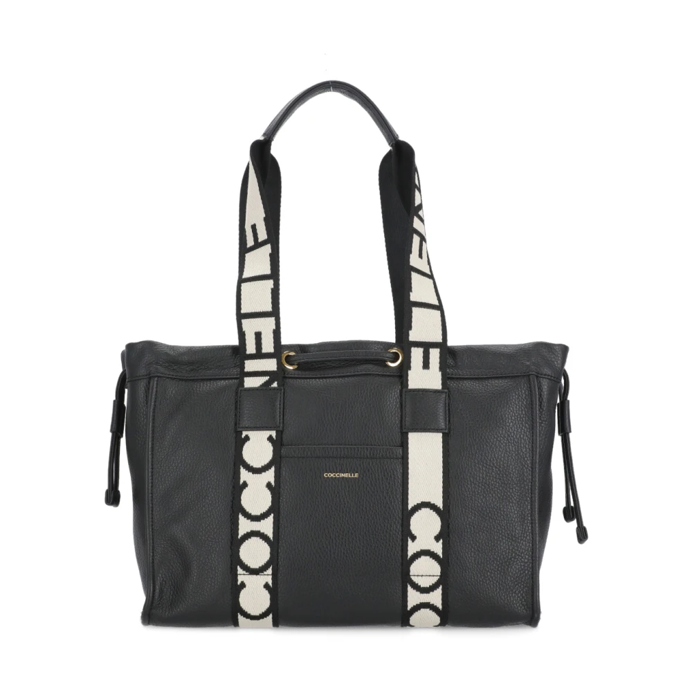 Coccinelle Zwarte leren schoudertas met logo-handvatten Black Dames