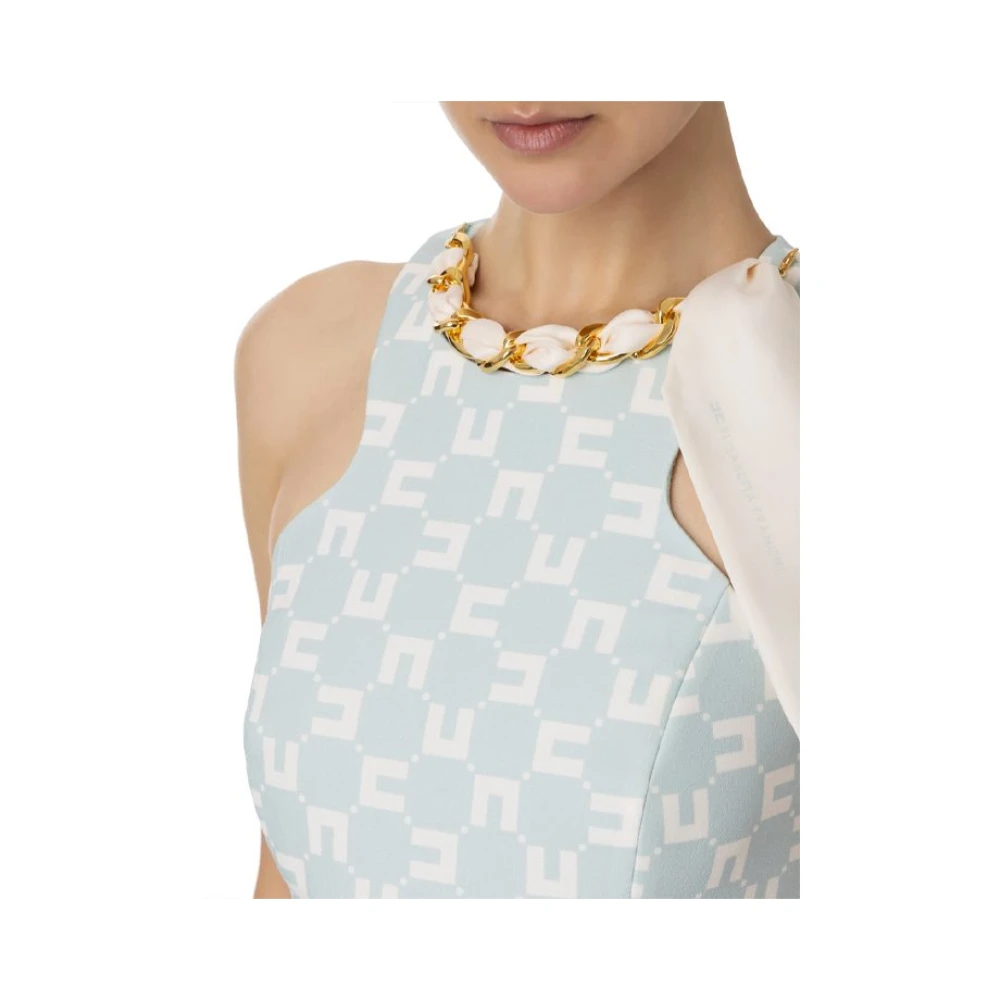 Elisabetta Franchi Logo Print Stretch Crepe Top met Ketting Sjaal Blue Dames