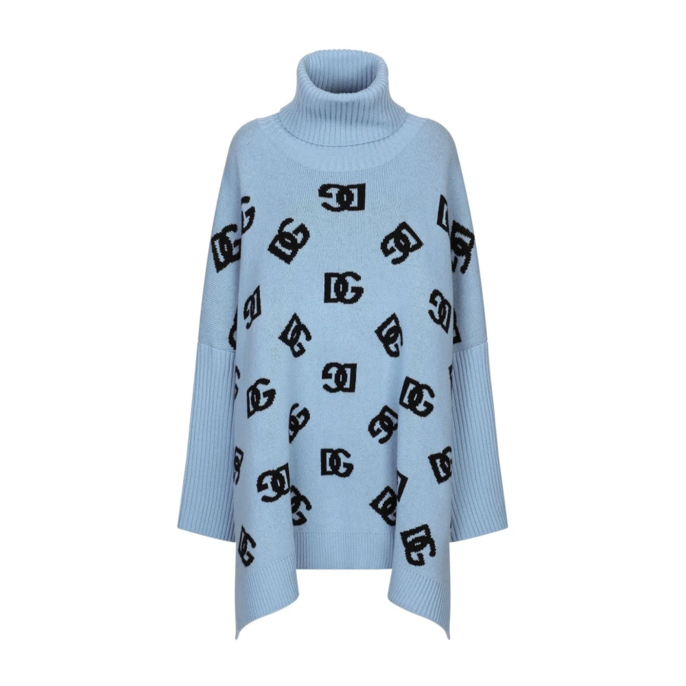 Dolce & Gabbana Logo Poncho för Stiligt Utseende Blue, Dam