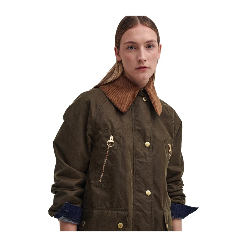 Barbour Groene gewaxte katoenen lange jas Green Dames